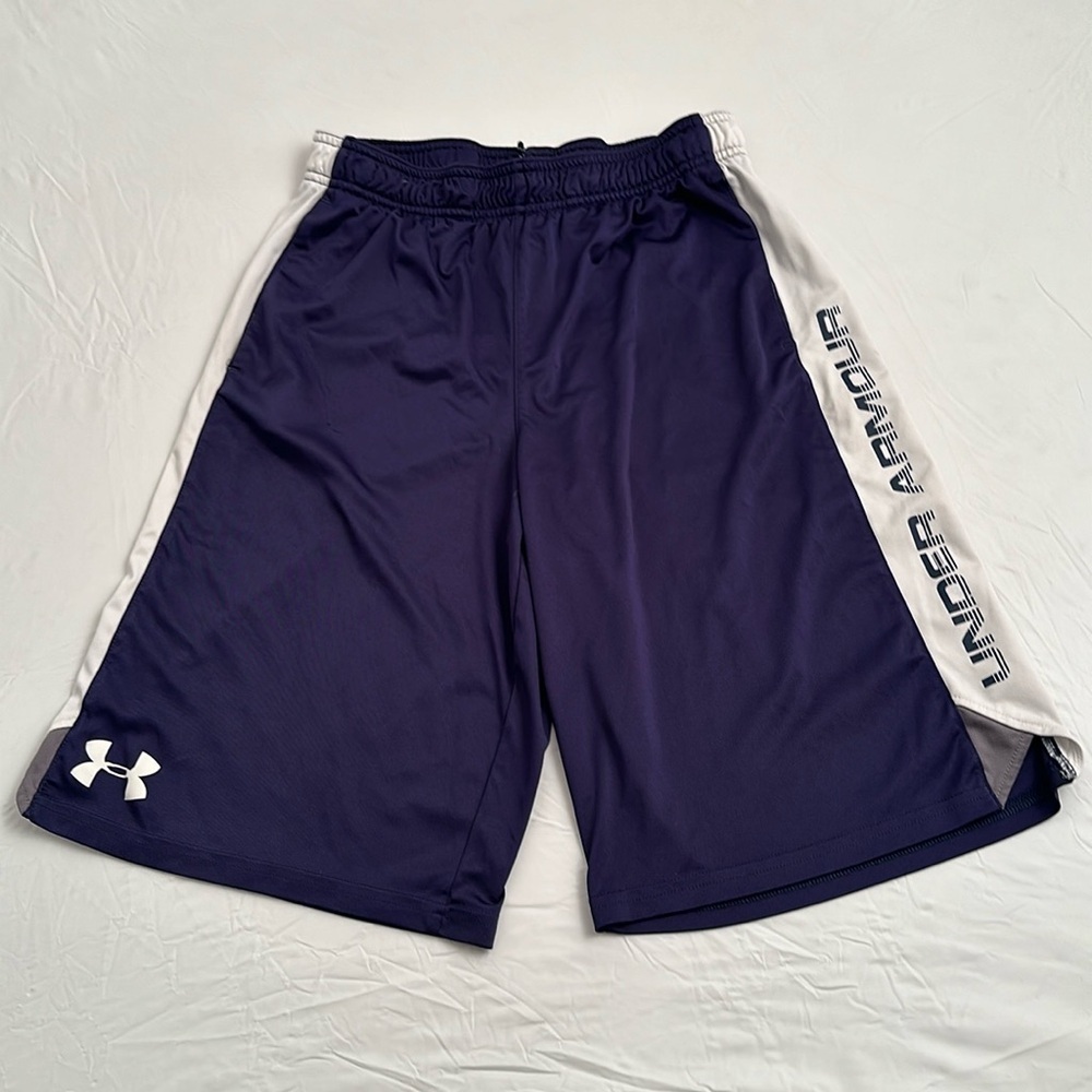 Under Armour navy blue and white athletic shorts